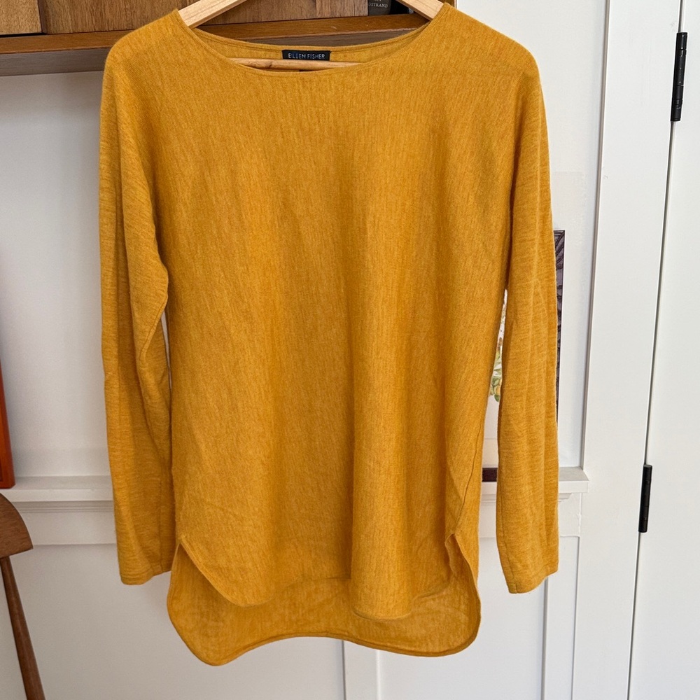 Eileen Fisher Golden Long Sleeve Top Small Cashmere